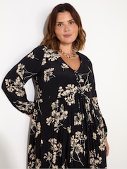Live Unlimited Black Petite Curve Floral Tie Front Midi Dress - Image 3 of 5