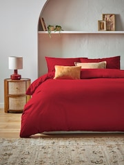 Red Cotton Rich Plain Duvet Cover and Pillowcase Set - Image 1 of 4