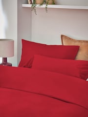 Red Cotton Rich Plain Duvet Cover and Pillowcase Set - Image 2 of 4