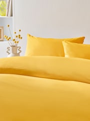 Bright Yellow Cotton Rich Plain Duvet Cover and Pillowcase Set - Image 2 of 3