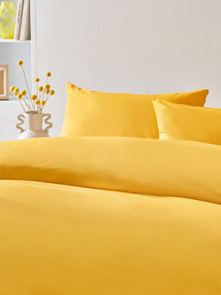 Bright Yellow Cotton Rich Plain Duvet Cover and Pillowcase Set - Image 2 of 3