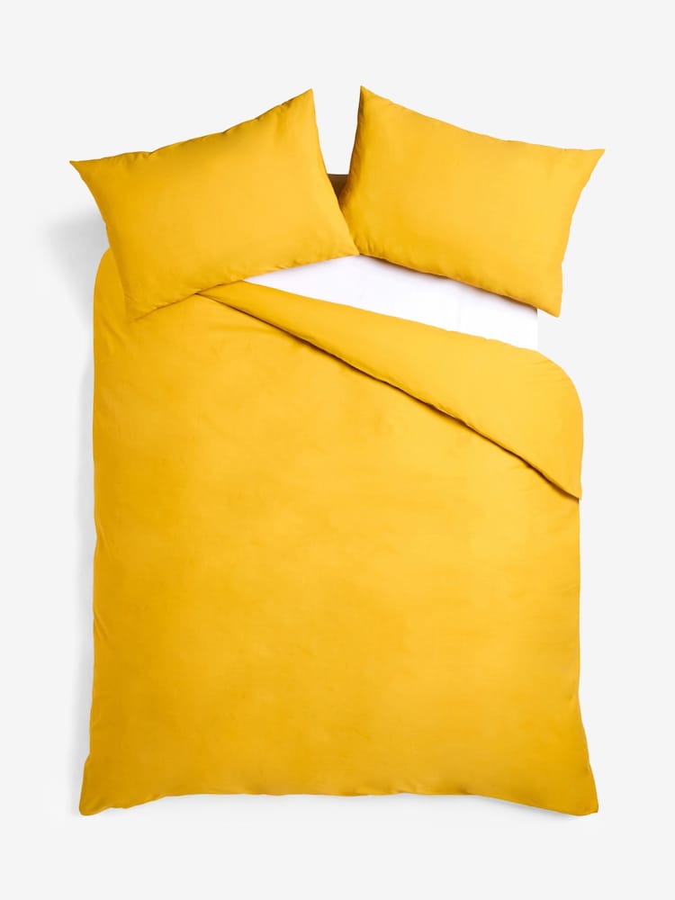 Bright Yellow Cotton Rich Plain Duvet Cover and Pillowcase Set - Image 4 of 4 Bright Yellow Cotton Rich Plain Duvet Cover and Pillowcase Set - Image 4 of 4