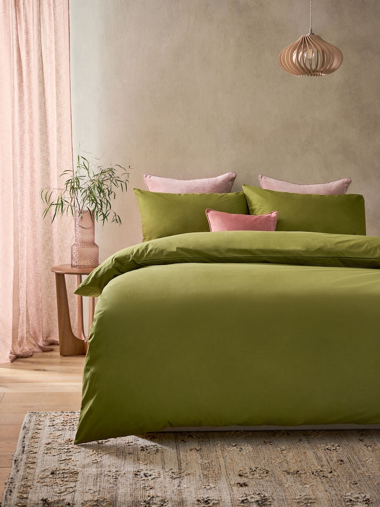Moss Green Cotton Rich Plain Duvet Cover and Pillowcase Set - Image 1 of 4 Moss Green Cotton Rich Plain Duvet Cover and Pillowcase Set - Image 1 of 4