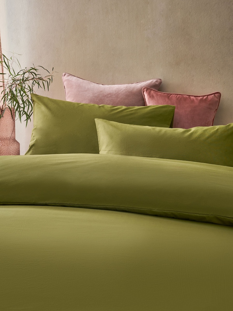Moss Green Cotton Rich Plain Duvet Cover and Pillowcase Set - Image 2 of 4 Moss Green Cotton Rich Plain Duvet Cover and Pillowcase Set - Image 2 of 4