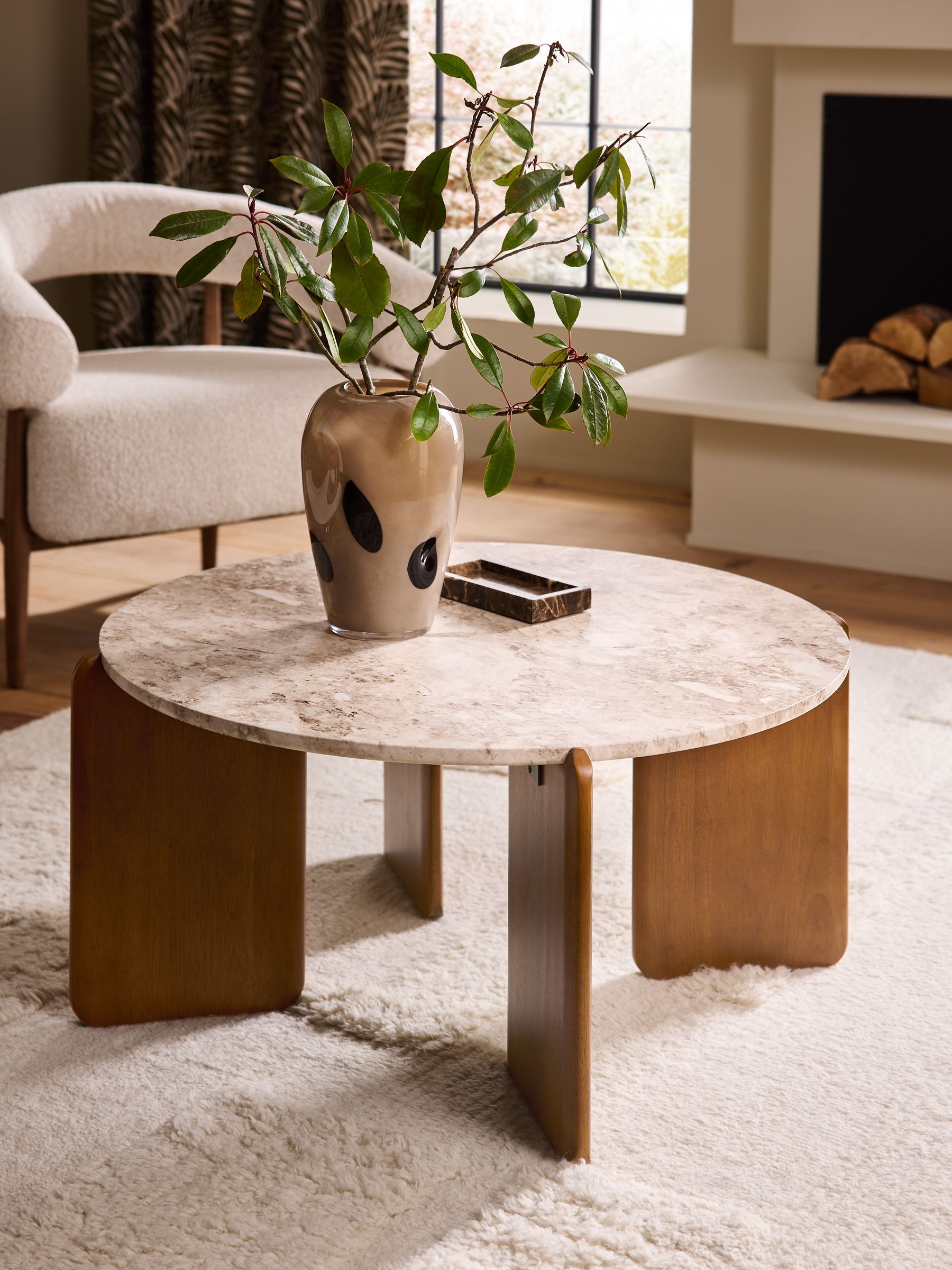 Natural Round Marble Effect Coffee Table