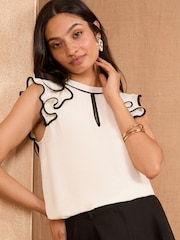 Цвета слоновой кости - Love & Roses Short Sleeve Ruffle Blouse - Image 1 of 4