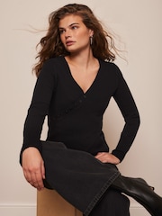 Mint Velvet Black Asymmetric Button Jumper - Image 2 of 7