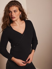Mint Velvet Black Asymmetric Button Jumper - Image 3 of 7
