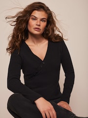 Mint Velvet Black Asymmetric Button Jumper - Image 4 of 7