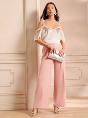 Love & Roses White Ecru Cold Shoulder Embellished Top - Image 3 of 4