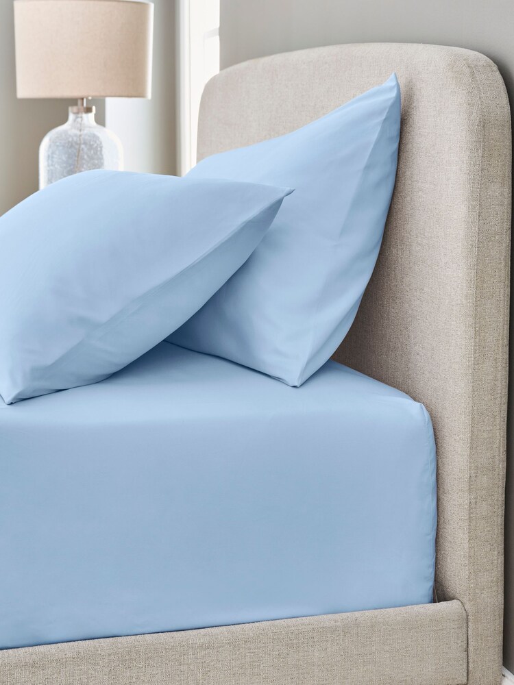 Light Blue Pure 144 Thread Extra Deep Fitted Count 100% Cotton Sheet - Image 1 of 2