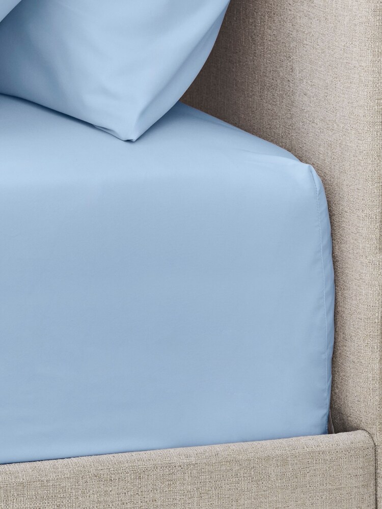 Light Blue Pure 144 Thread Extra Deep Fitted Count 100% Cotton Sheet - Image 2 of 2