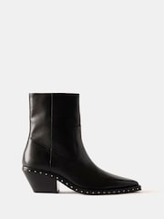 Mint Velvet Black Leather Studded Ankle Boots - Image 1 of 2
