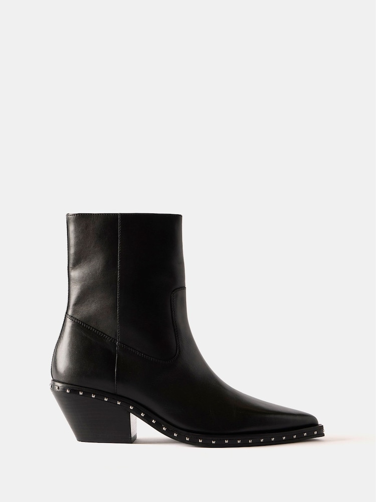 Mint Velvet Black Leather Studded Ankle Boots - Image 1 of 2 Mint Velvet Black Leather Studded Ankle Boots - Image 1 of 2