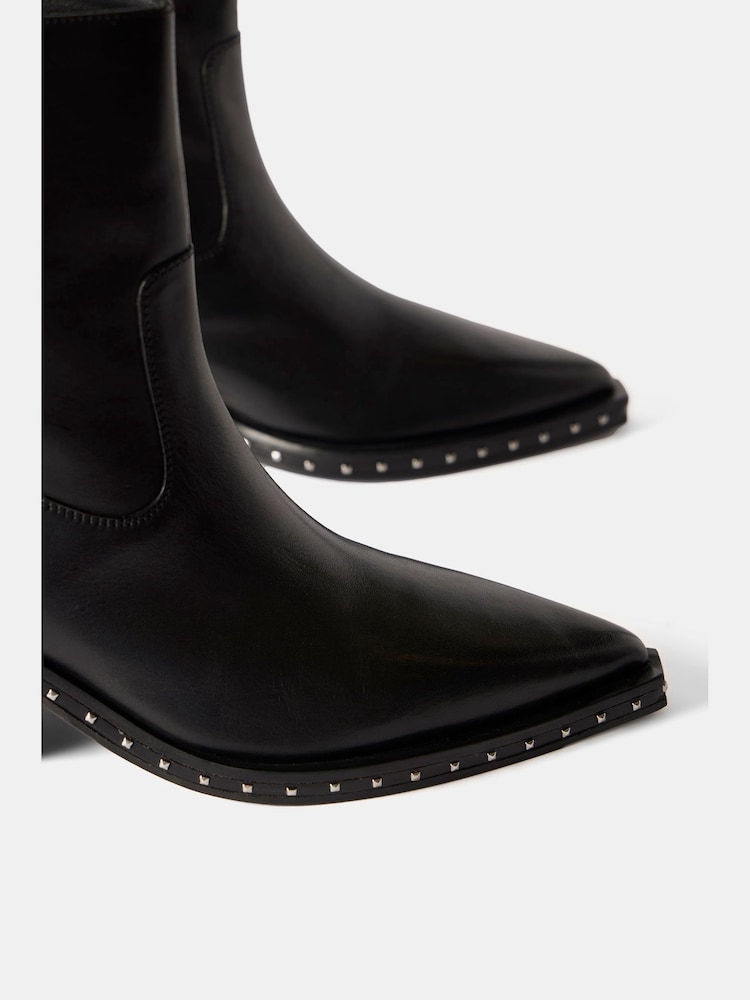 Mint Velvet Black Leather Studded Ankle Boots - Image 2 of 2 Mint Velvet Black Leather Studded Ankle Boots - Image 2 of 2