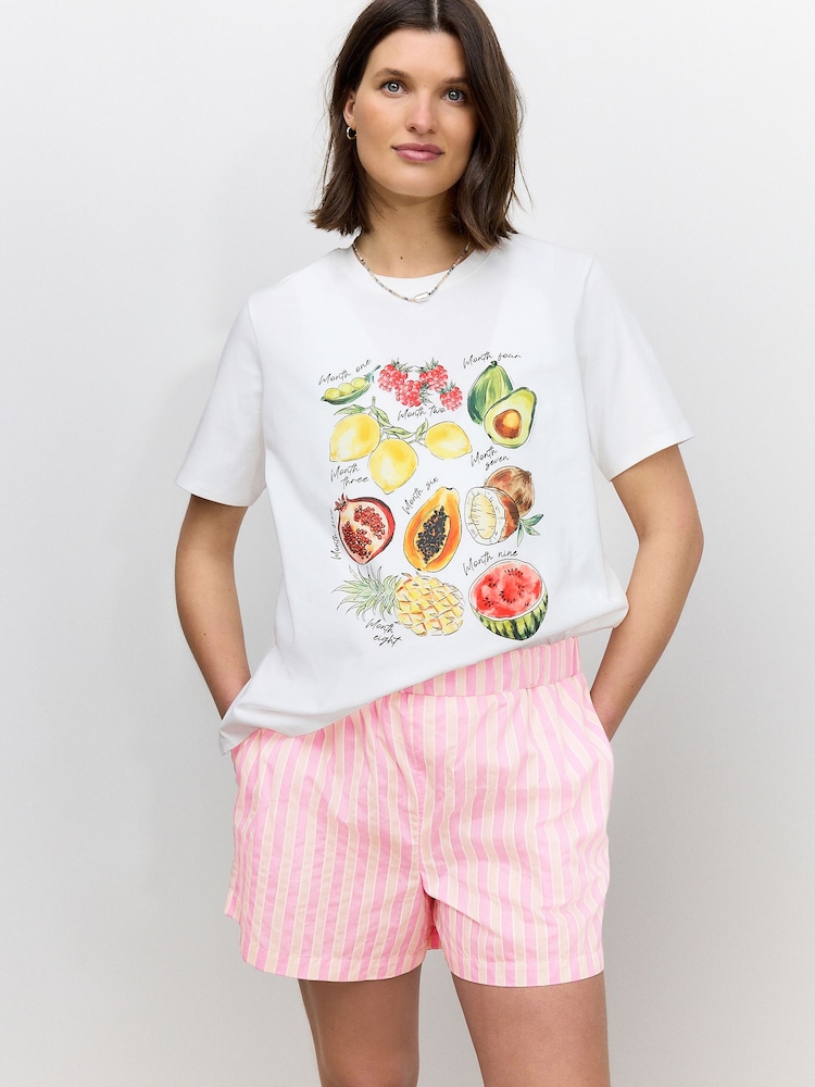 Pink Stripe Maternity Pull On Shorts - Image 1 of 8