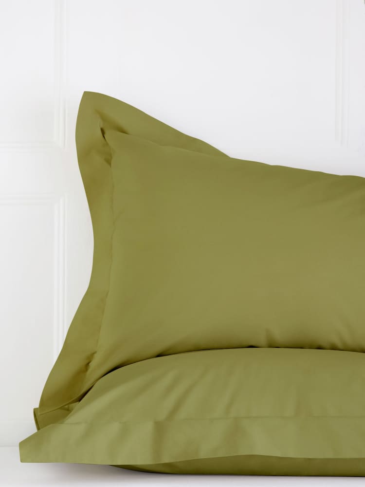 Set of 2 Moss Green Cotton Rich Pillowcases - Image 2 of 3 Set of 2 Moss Green Cotton Rich Pillowcases - Image 2 of 3