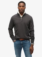 Superdry Grey Utility Logo Henley 100% Cotton Sweatshirt - Image 1 of 3