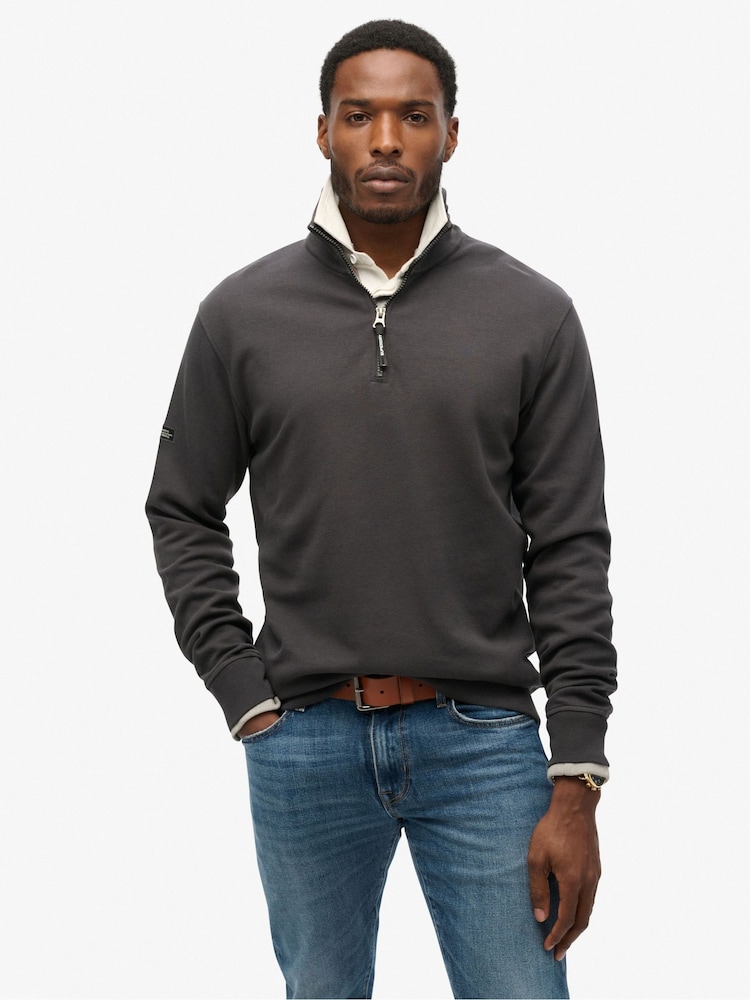 Superdry Grey Utility Logo Henley 100% Cotton Sweatshirt - Image 1 of 3