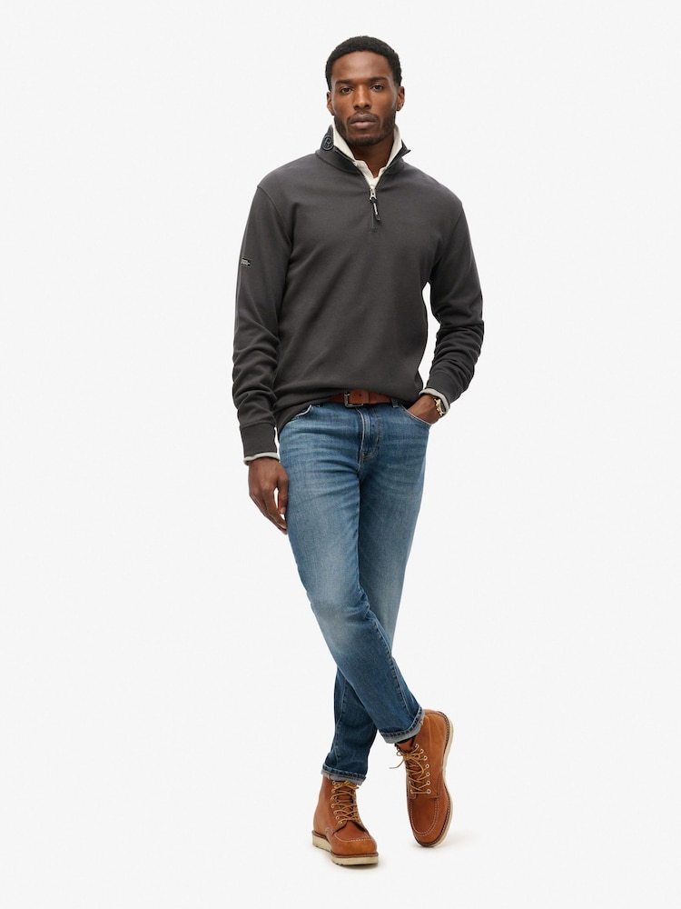Superdry Grey Utility Logo Henley 100% Cotton Sweatshirt - Image 2 of 3