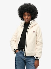 Superdry White Hooded Borg Trekker Jacket - Image 1 of 4