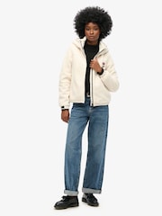 Superdry White Hooded Borg Trekker Jacket - Image 3 of 4