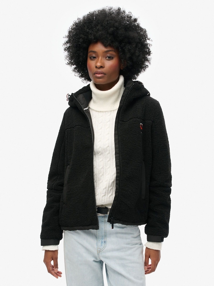 Superdry Black Hooded Borg Trekker Jacket - Image 1 of 4
