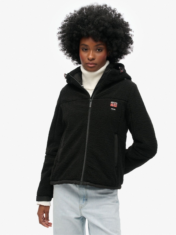Superdry Black Hooded Borg Trekker Jacket - Image 2 of 4