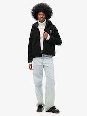 Superdry Black Hooded Borg Trekker Jacket - Image 3 of 4