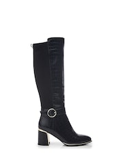 Moda in Pelle Shantel Black Long Boots With Trim And Metal Heel - Image 1 of 4