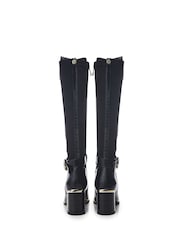 Moda in Pelle Shantel Black Long Boots With Trim And Metal Heel - Image 3 of 4