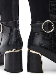 Moda in Pelle Shantel Black Long Boots With Trim And Metal Heel - Image 4 of 4