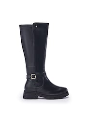 Moda in Pelle Hannis Chunky Sole Buckle Detail Long Leather Black Boots - Image 1 of 4