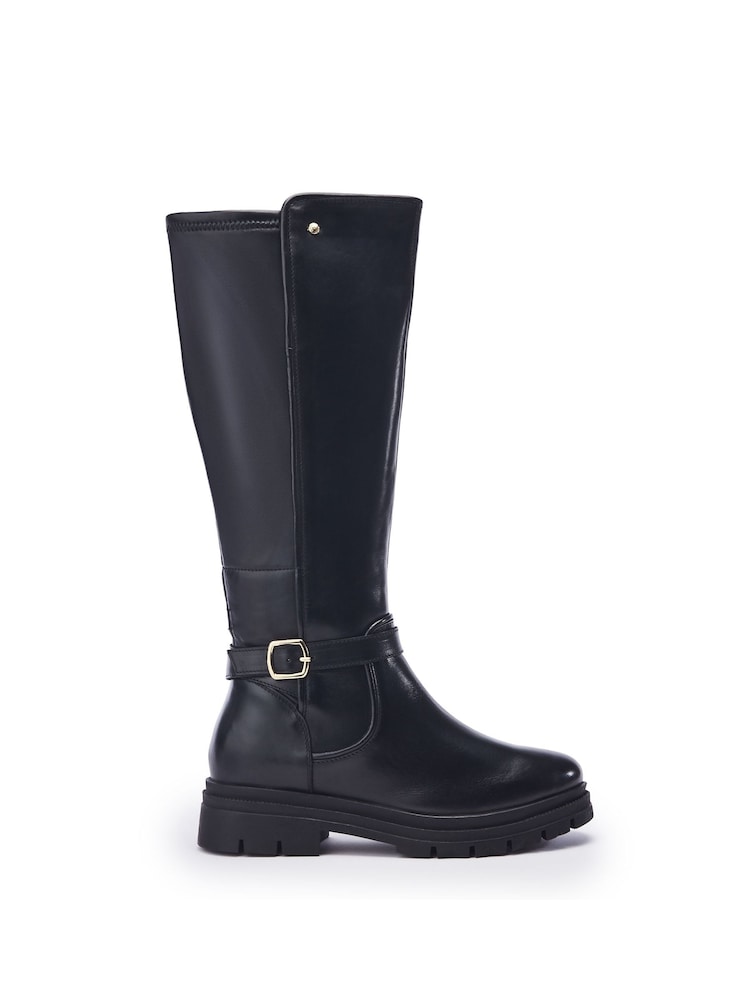 Moda in Pelle Hannis Chunky Sole Buckle Detail Long Leather Black Boots - Image 1 of 4