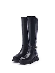 Moda in Pelle Hannis Chunky Sole Buckle Detail Long Leather Black Boots - Image 2 of 4