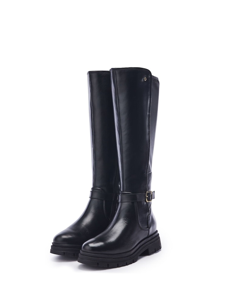 Moda in Pelle Hannis Chunky Sole Buckle Detail Long Leather Black Boots - Image 2 of 4