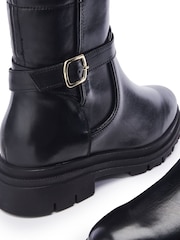 Moda in Pelle Hannis Chunky Sole Buckle Detail Long Leather Black Boots - Image 4 of 4