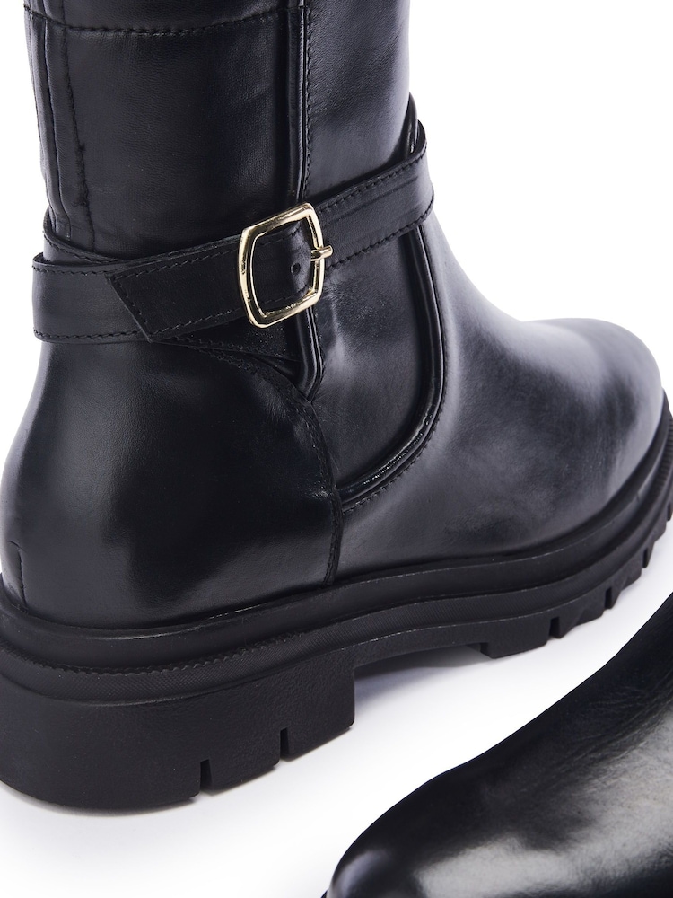 Moda in Pelle Hannis Chunky Sole Buckle Detail Long Leather Black Boots - Image 4 of 4