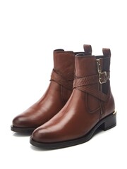 Moda in Pelle Oloron Buckle Detail Smart Leather Brown Ankle Boots - Image 3 of 4