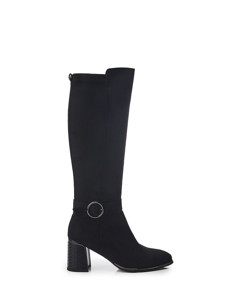 Moda in Pelle Shantel Long Black Boots With Trim And Metal Heel - Image 1 of 4