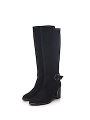 Moda in Pelle Shantel Long Black Boots With Trim And Metal Heel - Image 2 of 4