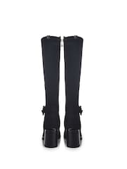 Moda in Pelle Shantel Long Black Boots With Trim And Metal Heel - Image 3 of 4