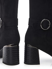 Moda in Pelle Shantel Long Black Boots With Trim And Metal Heel - Image 4 of 4
