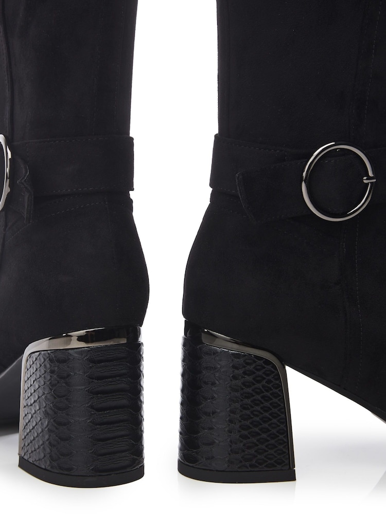 Moda in Pelle Shantel Long Black Boots With Trim And Metal Heel - Image 4 of 4