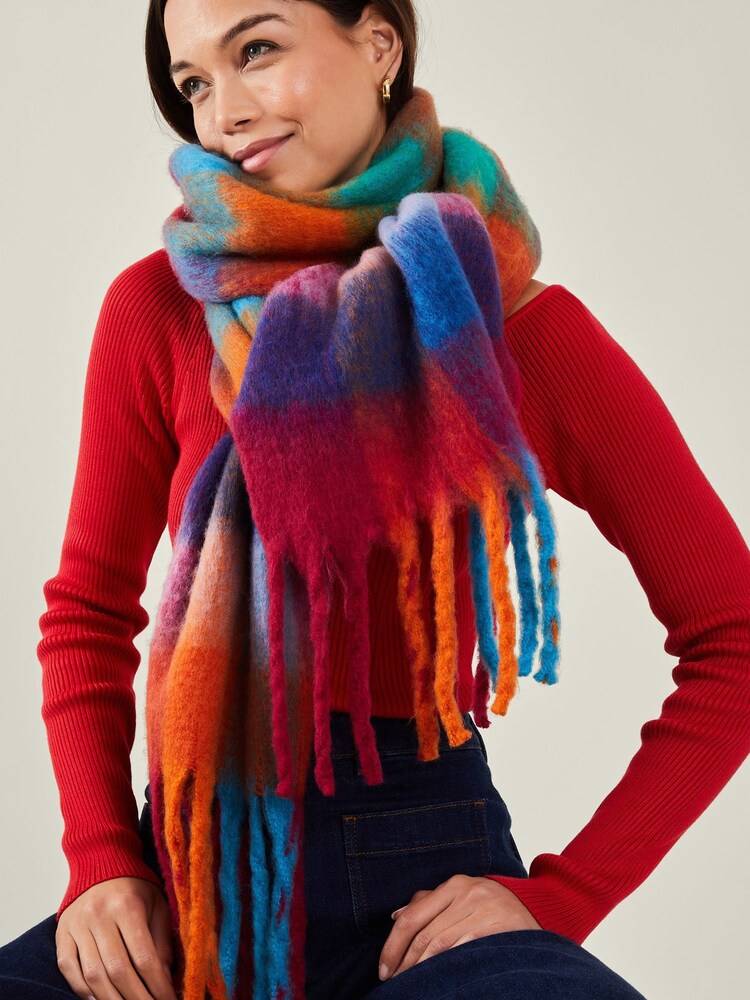 Accessorize Black Super Soft Winter Bright Check Print Scarf - Image 1 of 3 Accessorize Black Super Soft Winter Bright Check Print Scarf - Image 1 of 3