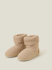 Accessorize Brown Chunky Cable Knit Slipper Boots - Image 1 of 2