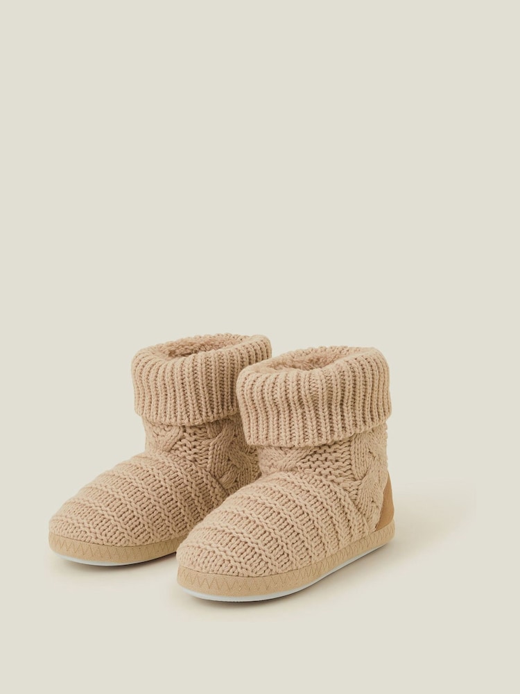 Accessorize Brown Chunky Cable Knit Slipper Boots - Image 1 of 2