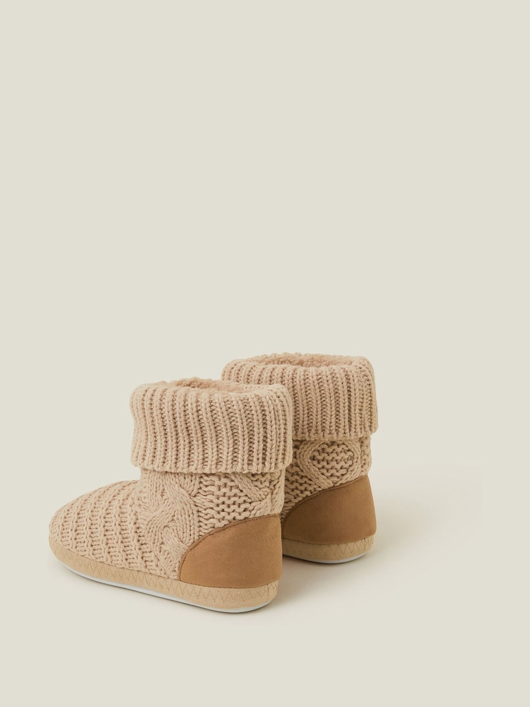 Accessorize Brown Chunky Cable Knit Slipper Boots - Image 2 of 2