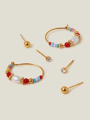 Accessorize Gold Tone 14ct Stainless Steel Stud And Hoop Earrings 3 Pack - Image 1 of 3