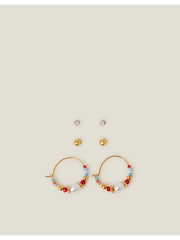 Accessorize Gold Tone 14ct Stainless Steel Stud And Hoop Earrings 3 Pack - Image 2 of 3